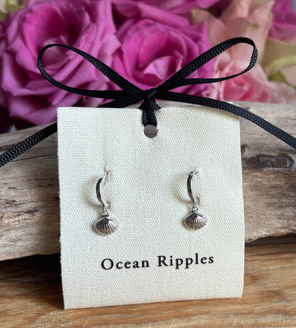 925 Sterling Silver Shell Huggie Earrings  