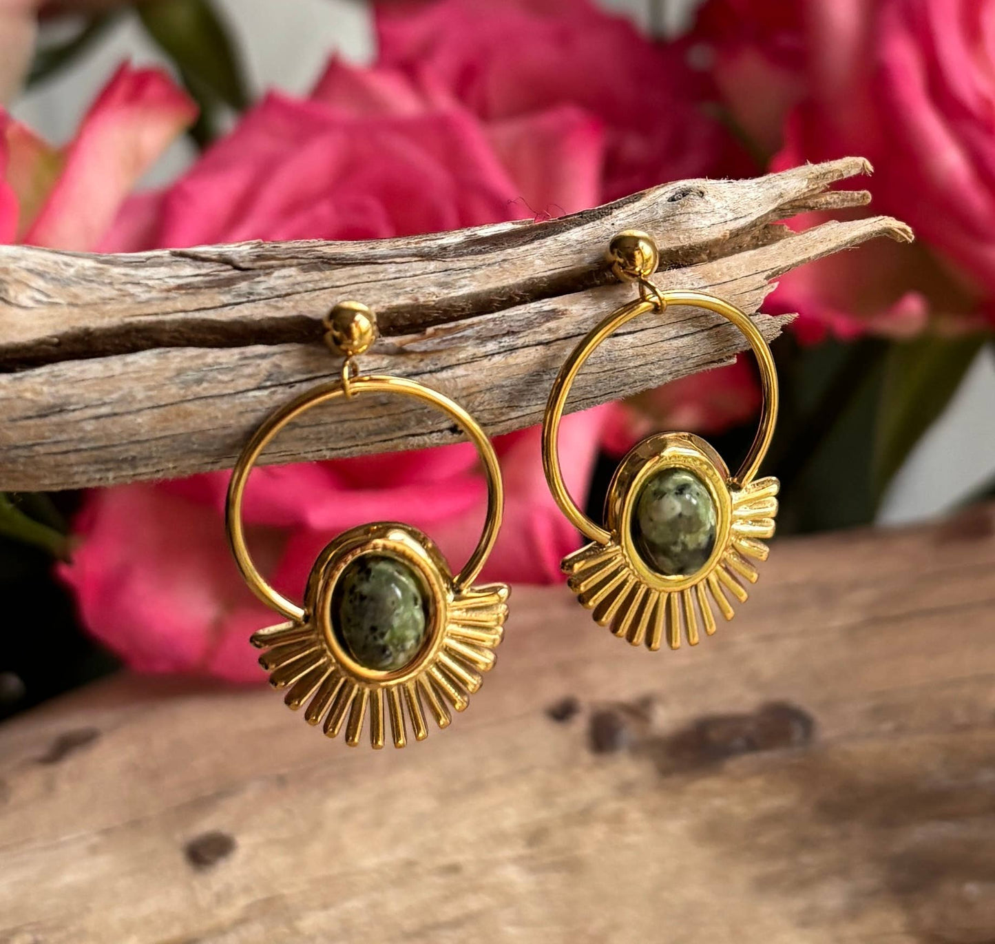18ct Gold Plated African Turquoise Hoop Earrings 