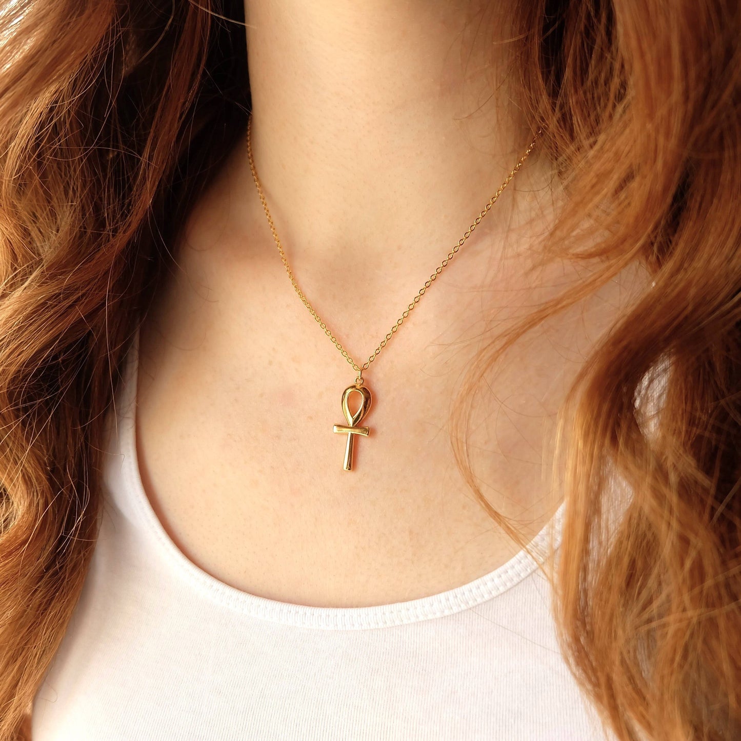 Gold Egyptian Ankh Necklace: 18 - 20 inches