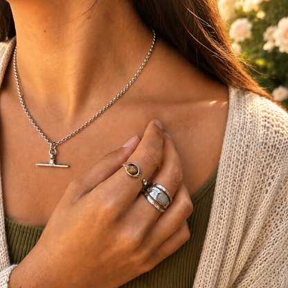 Platinum Plated Tiger's Eye Open Top Ring