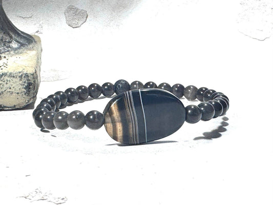 Noir Agate Gemstone Bracelet: 6 Inch Small