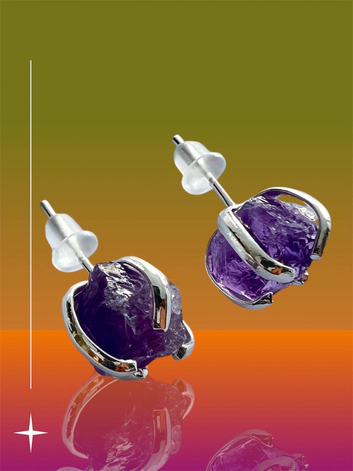 Amethyst Crystal Stud Earrings – Silver Plated