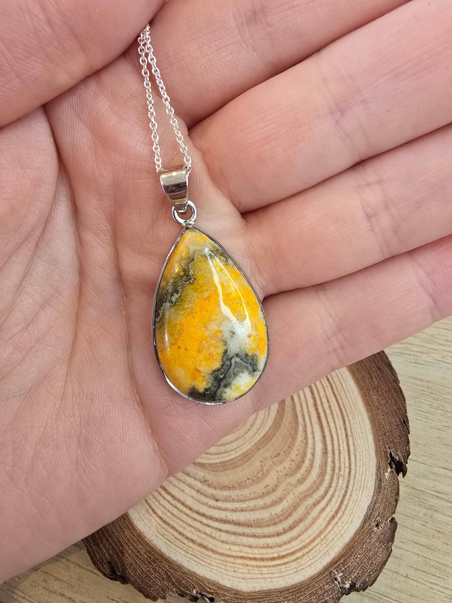 Bumblebee Jasper Sterling Silver Pendant and Chain - 6.5g