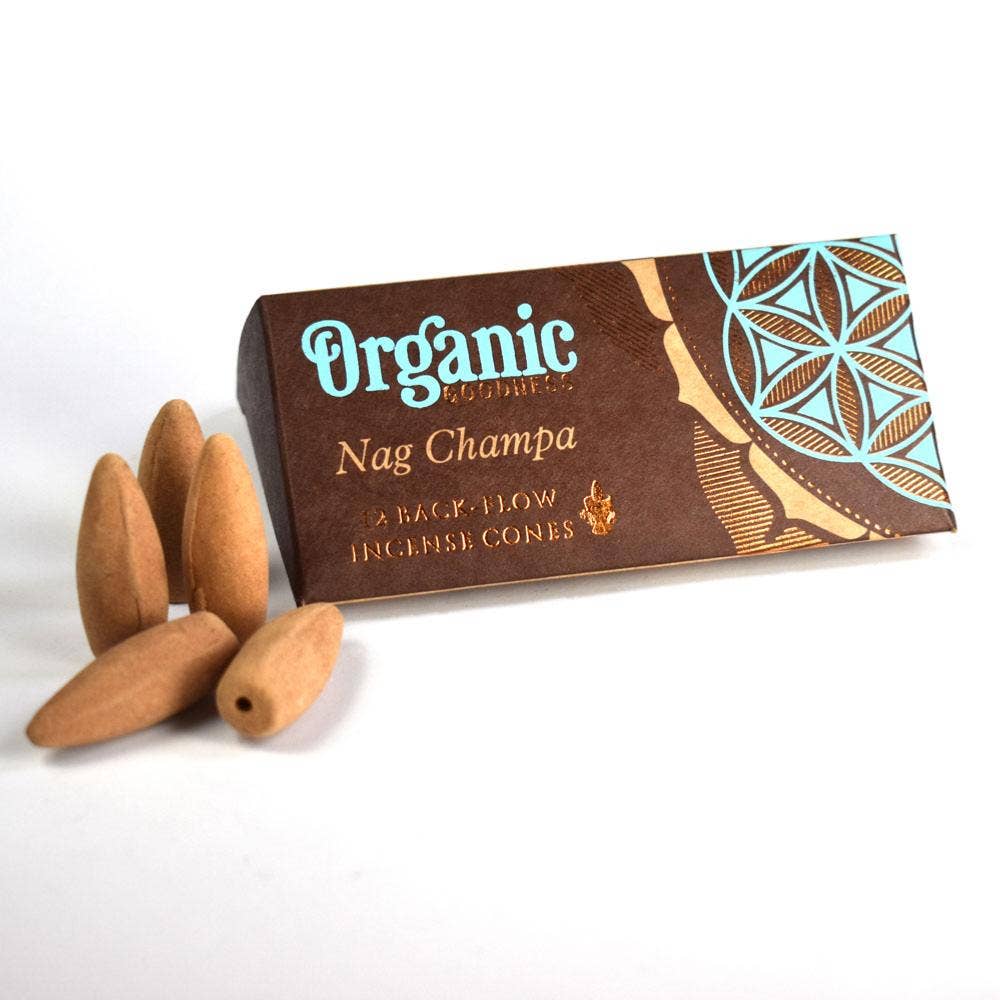 Organic Goodness Nag Champa 12 Back-Flow Incense Cones x 6
