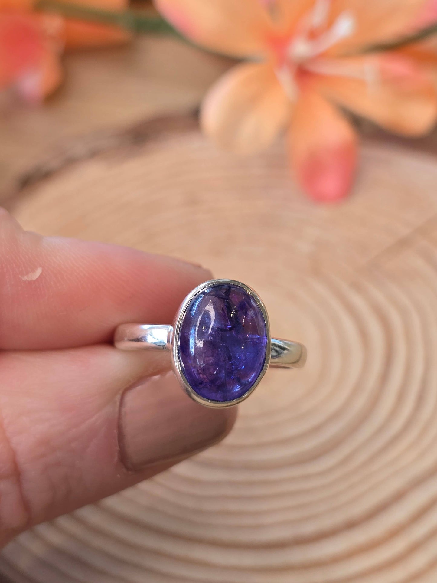 Tanzanite Round Sterling Silver Ring - 4.3g - UK P  US 8