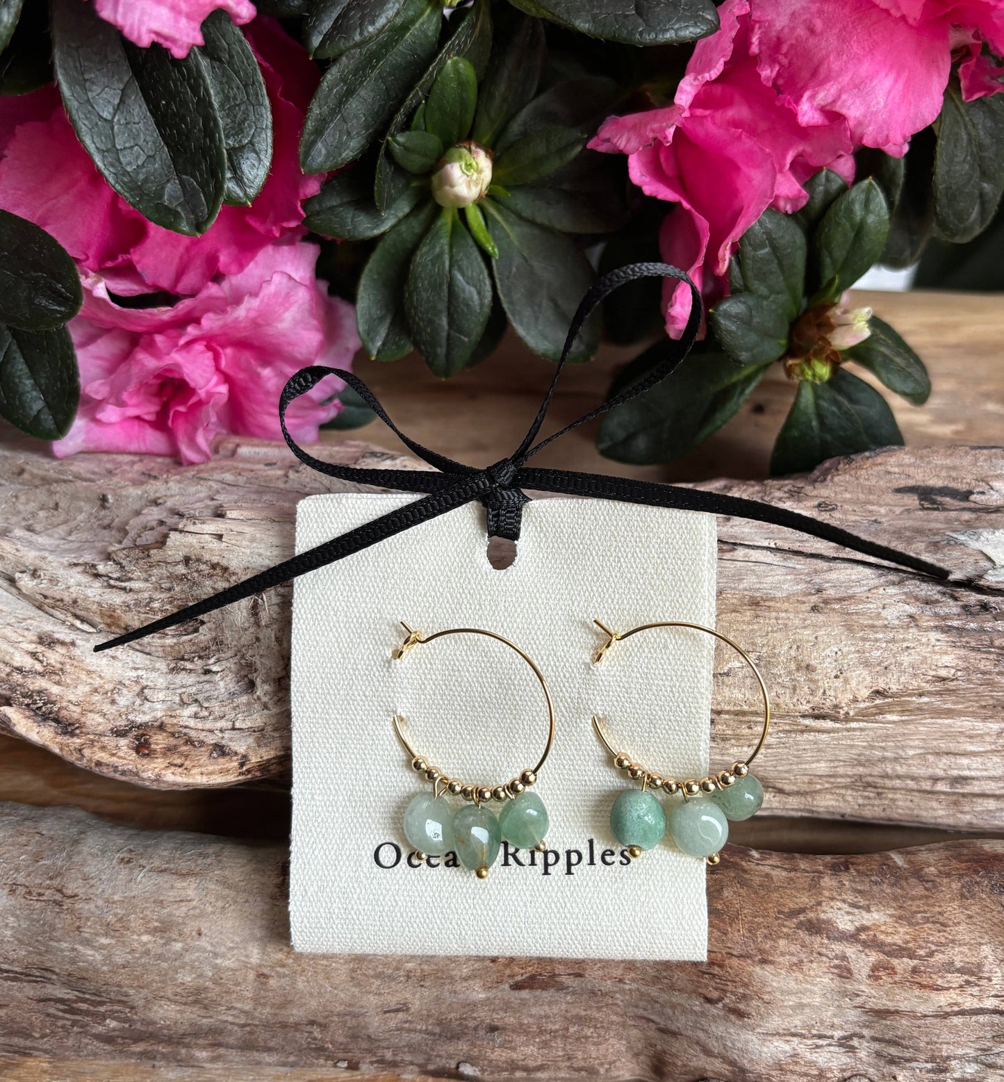 18ct Gold Plated Green Aventurine Cluster Hoop Earrings