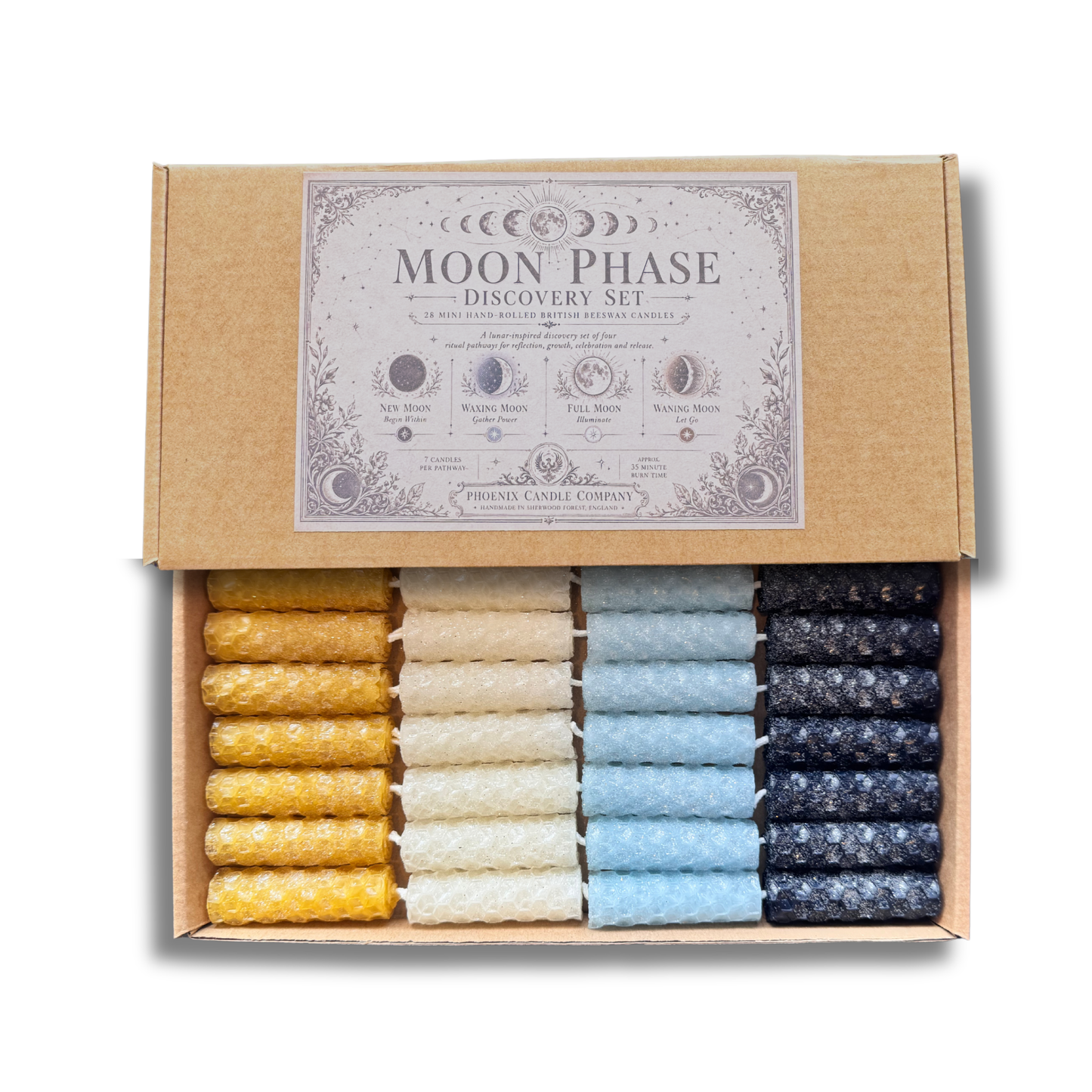 Moon Phase Discovery Set — 28 Mini Beeswax Ritual Candles