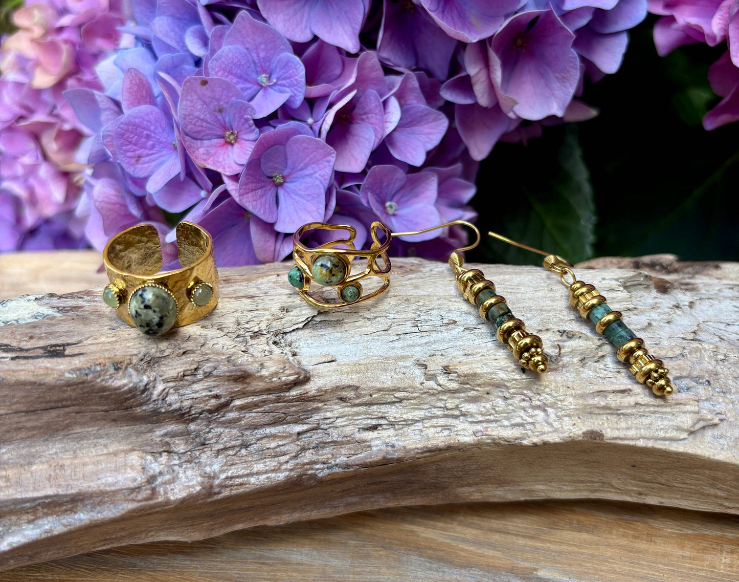 18ct Gold Plated African Turquoise Triple Stone Ring