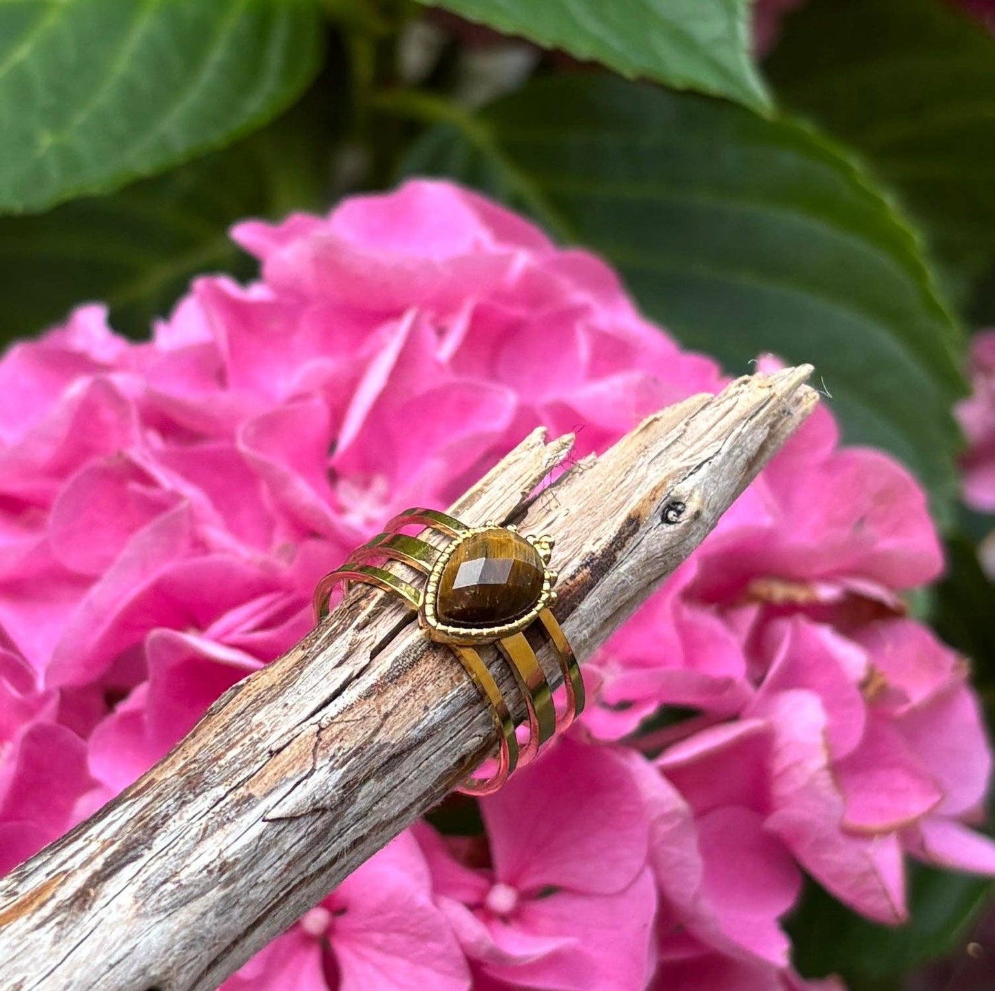 18ct Gold Plated Tiger's Eye Triple Band Ring