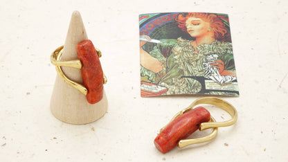 Coral Stone Ring  – (Assorted Gold & Silver Bands): Gold