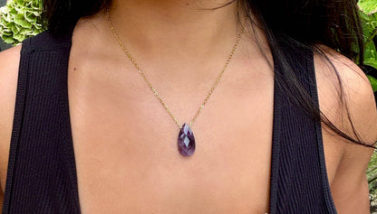 Personalised 18ct Gold Plated Amethyst Drop Necklace