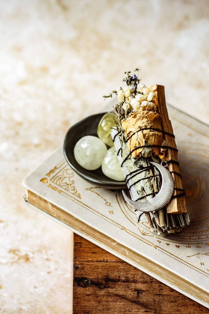 White Sage, Palo Santo, Selenite, Rose & Moon Charm