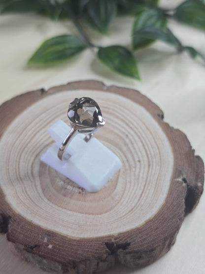 Smokey Quartz Sterling Silver Ring - 3.2g - UK L