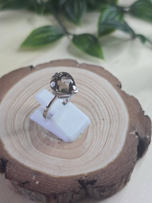 Smokey Quartz Sterling Silver Ring - 3.2g - UK L