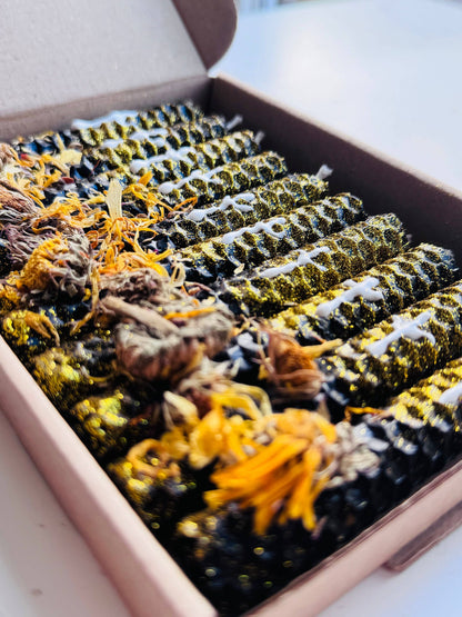 Luxury Beeswax Rune Candles with Marigold & Gold Glitter/