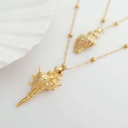 Gold Seashell Shell  Boho Statement Necklace