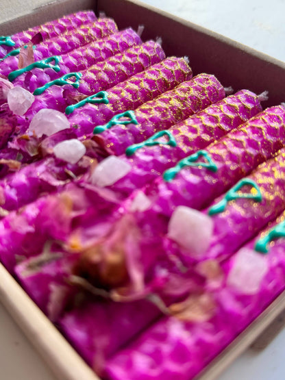 Luxury Beeswax Rune Candles with Rose Quartz & Glitter