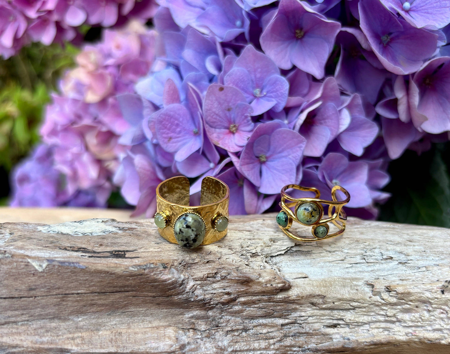 18ct Gold Plated African Turquoise Triple Stone Ring