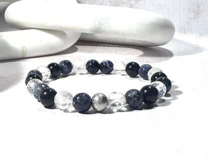 Tigers Eye and Clear Quartz Diffuser Bracelet: 6.5 Inch Medium