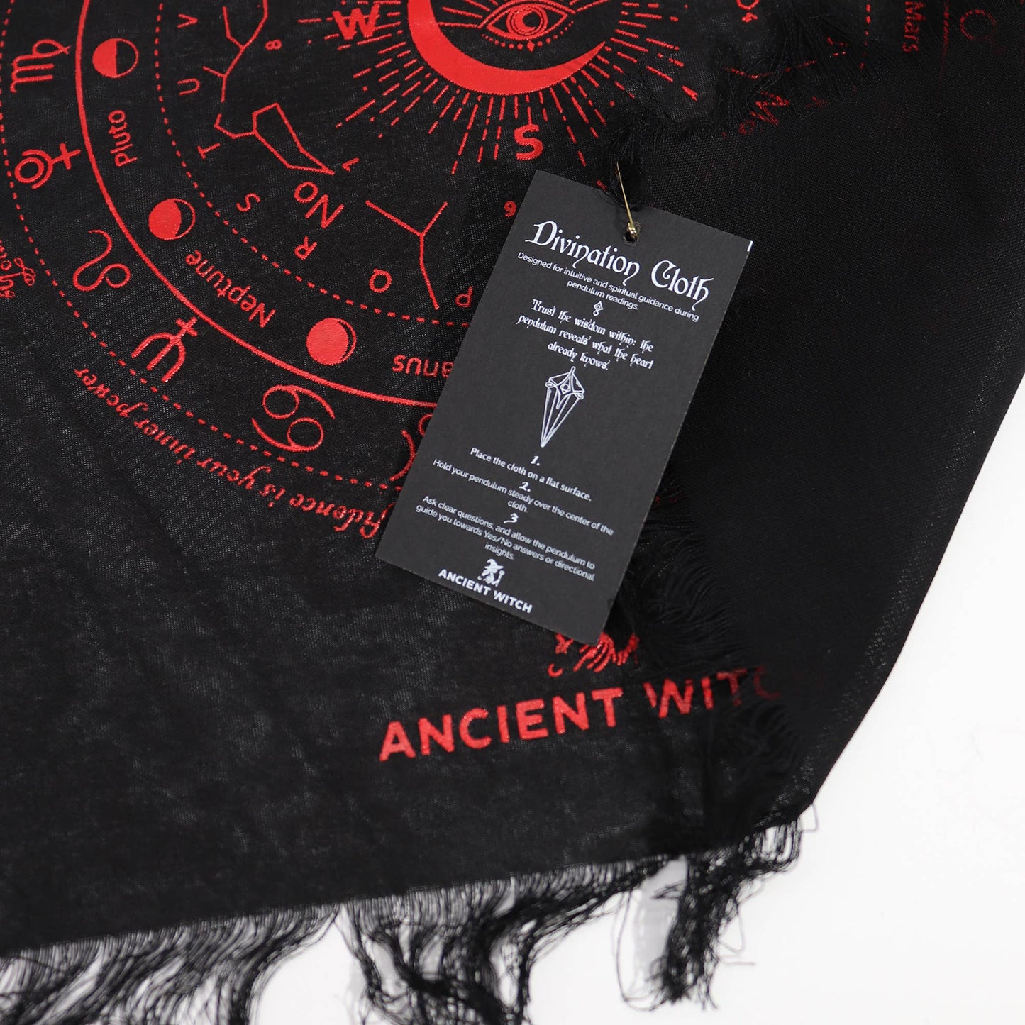 Ancient Witch Pendulum Divination Cloth: All Seeing Eye - Divination Cloth - Natural & Black