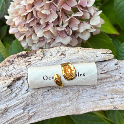 18ct Gold Plated Hammered Open Top Ring