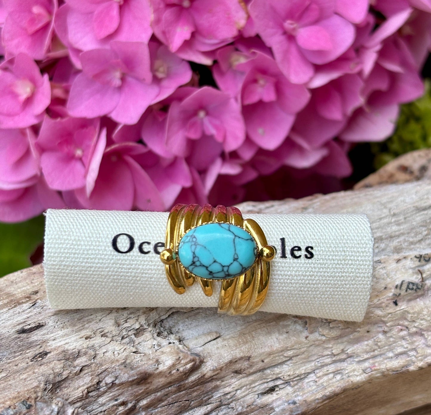 18ct Gold Plated Oval Turquoise Stone Ring  