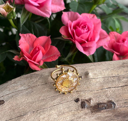 18ct Gold Plated Mother of Pearl Shell Ring  