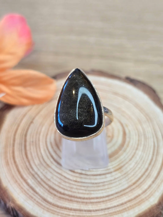 Silver Sheen Obsidian Sterling Silver Ring - 5.9g - UK N