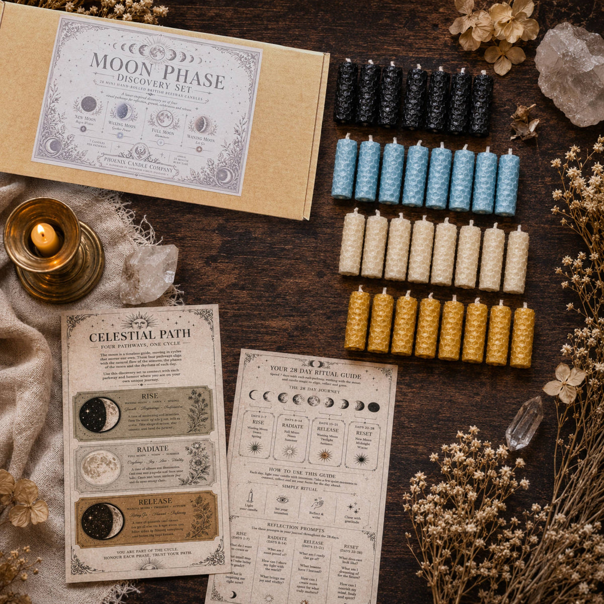 Moon Phase Discovery Set — 28 Mini Beeswax Ritual Candles