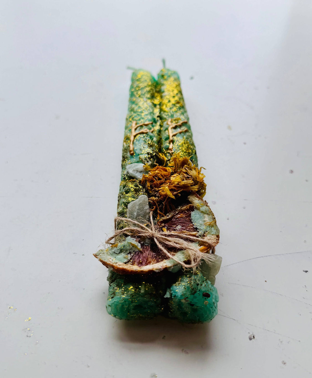 Luxury Beeswax Rune Candles with Herbs & Gold Glitter