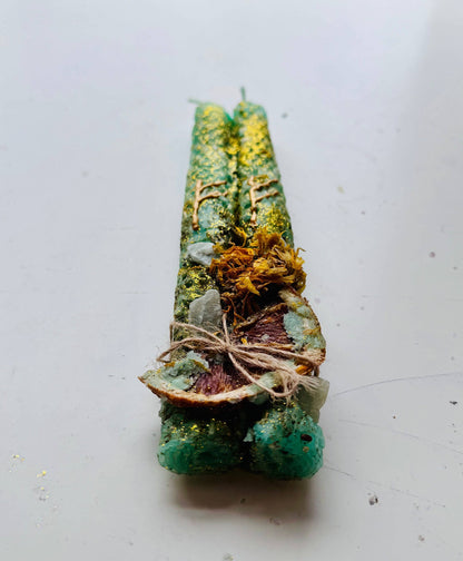 Luxury Beeswax Rune Candles with Herbs & Gold Glitter