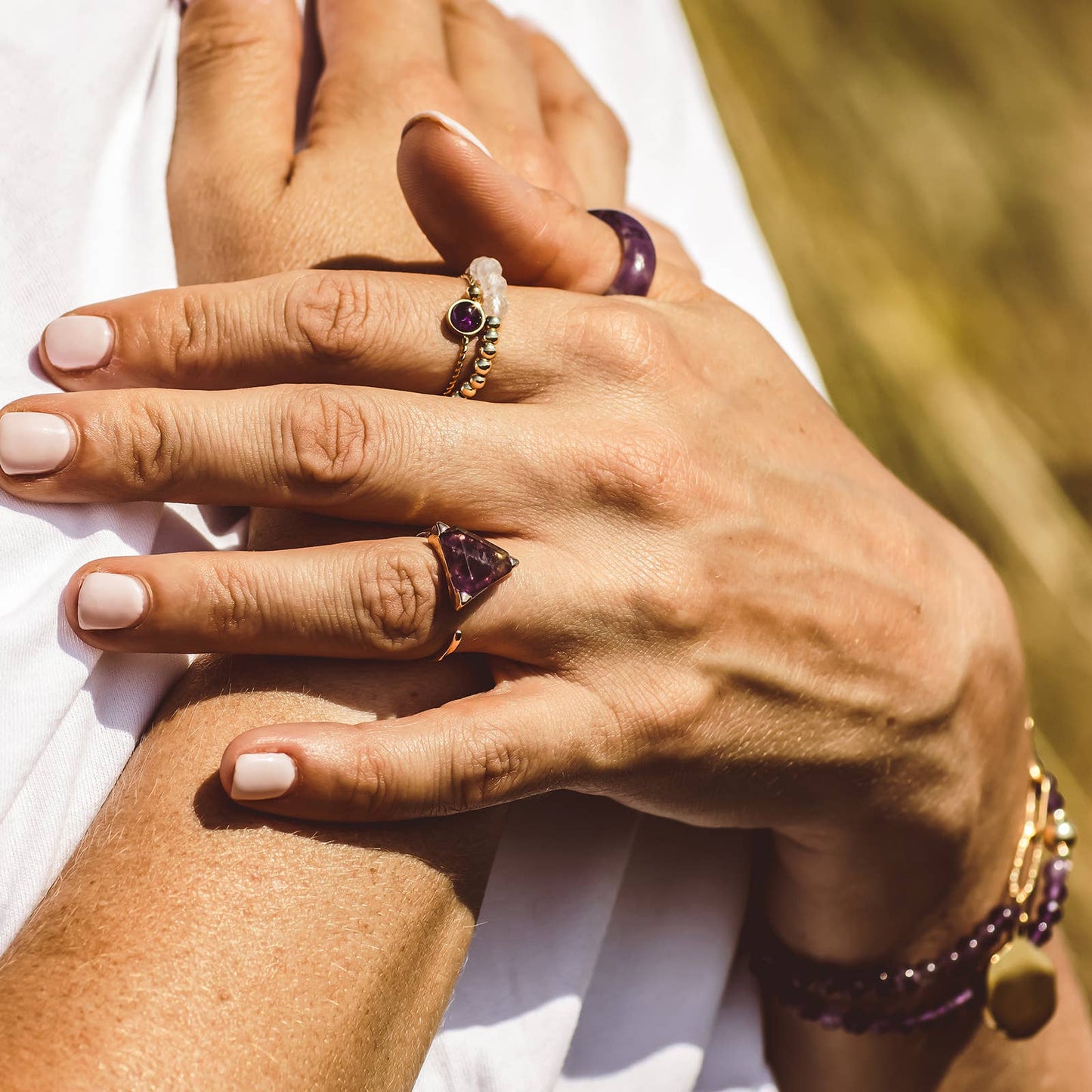 Amethyst 18K Gold-Plated Adjustable Ring