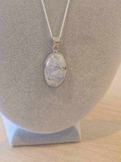 Rainbow Moonstone Sterling Silver Pendant & Chain  - 6.5g