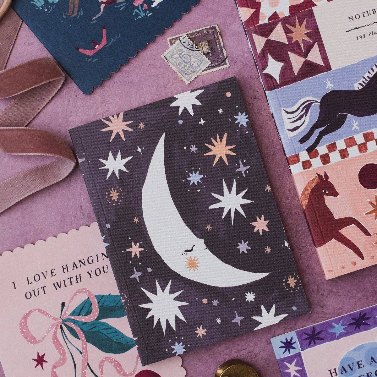 Sleeping Moon Pocket Notebook | Plain Page Mini Journal
