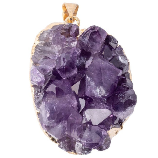 Amethyst Druze Pendant Gold Electroplated 30mm, Uruguay