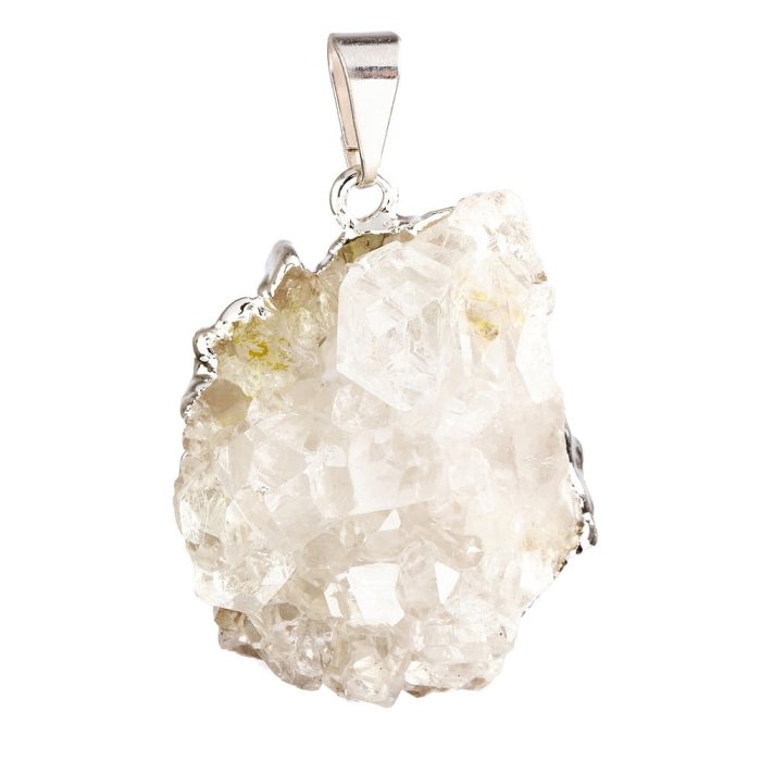 Quartz Cluster Pendant, Silver Plated