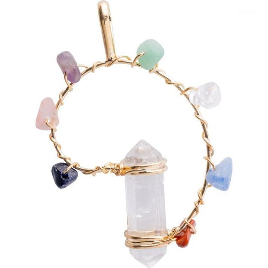 Pendant DT Crystal Point w/ 7 Chakra Gold Plated