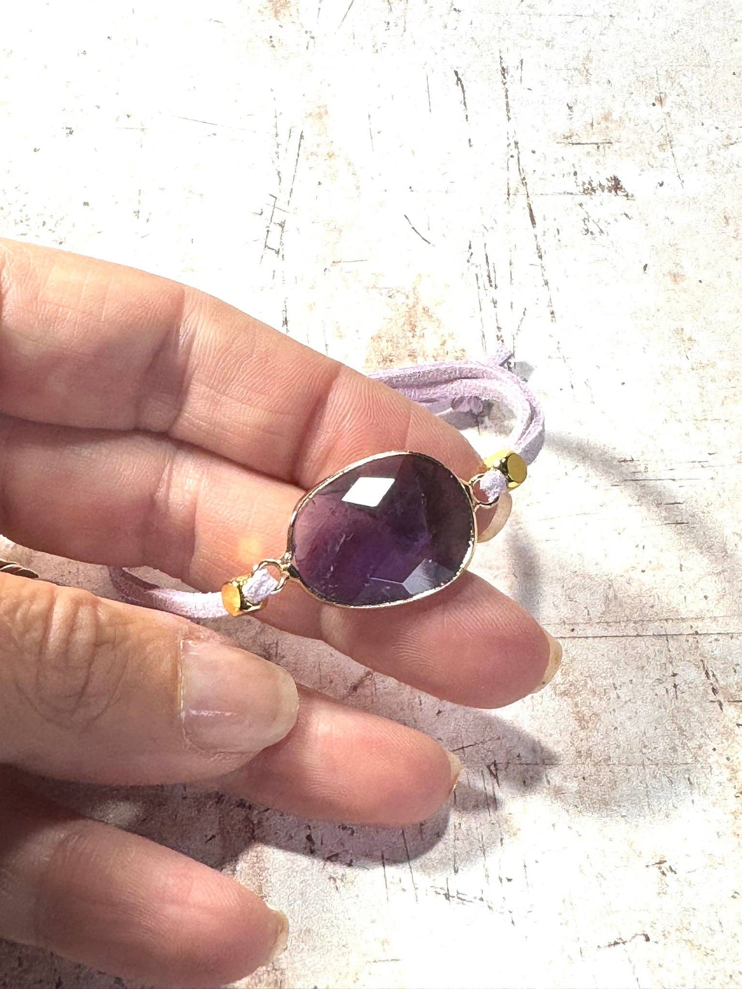 Amethyst Bracelet with Lilac Suede