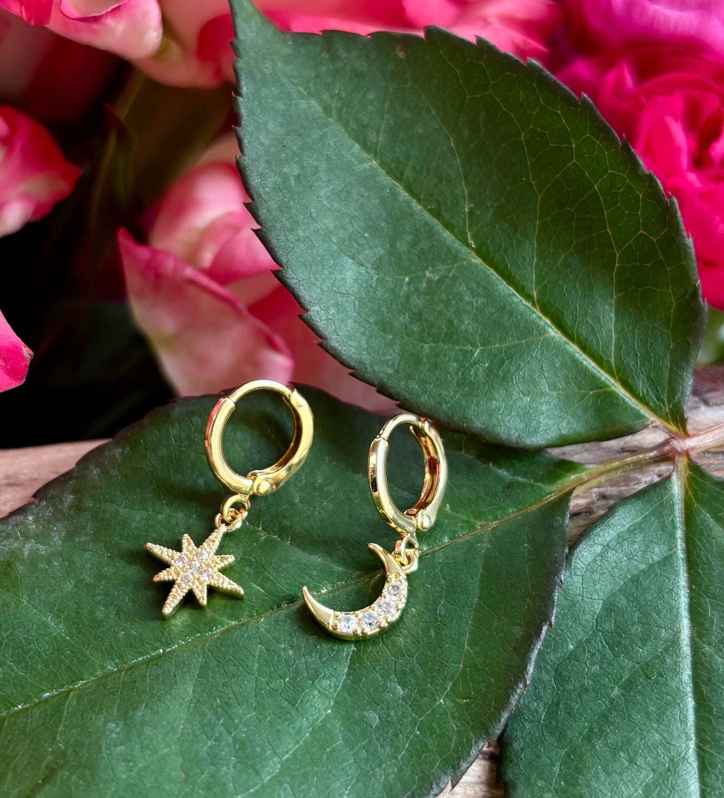 14ct Gold Plated Star and Moon Huggie Earrings