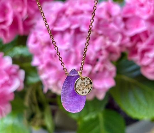 Personalised 18ct Gold Plated Amethyst Drop Necklace