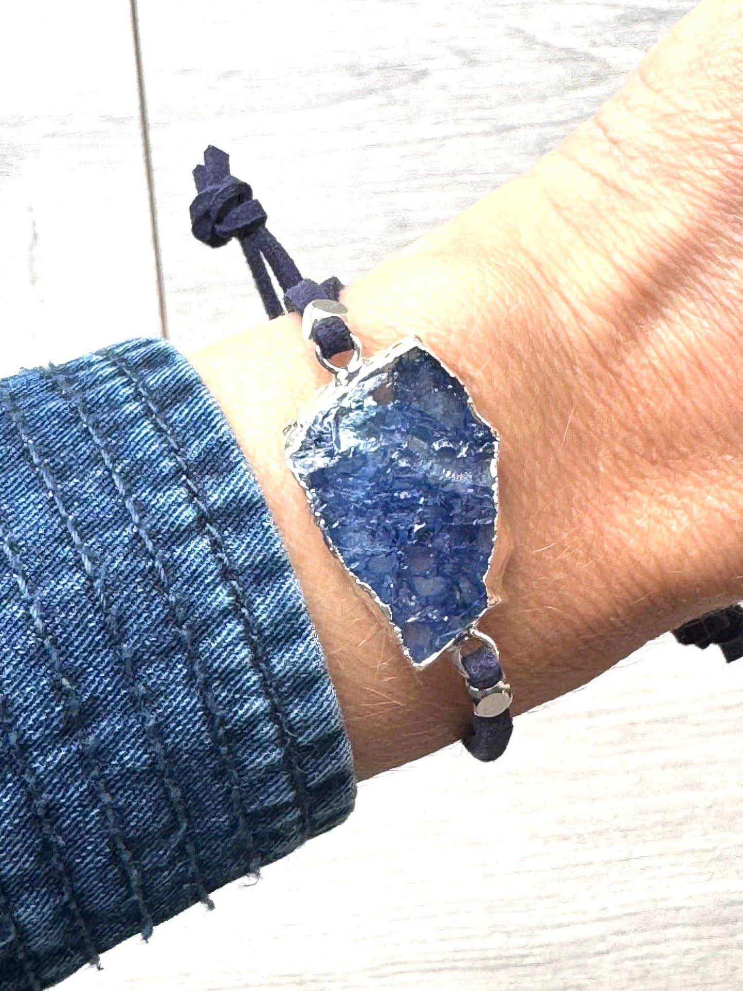Black Agate Soft Navy Suede Bracelet