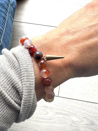 Orange Sardonyx Gemstone Bracelet with Rose Gold Point Charm Lava Stone | Handmade in the UK: 6.5 Inch Medium