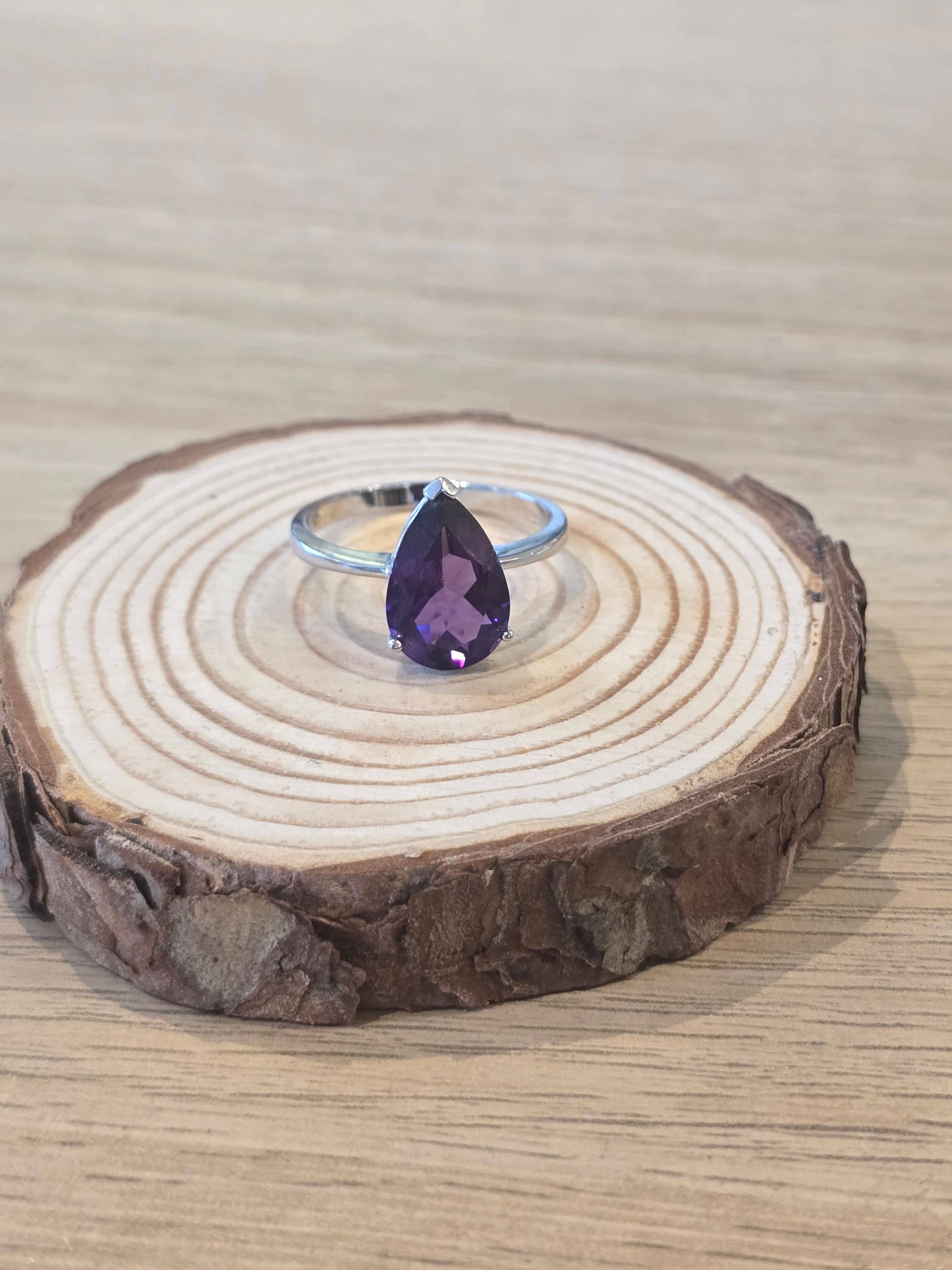Faceted Amethyst Sterling Silver Ring - 2.7g - Size P