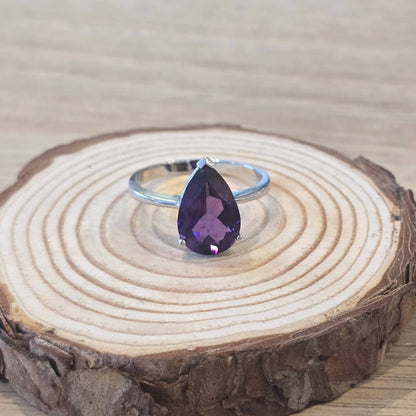 Faceted Amethyst Sterling Silver Ring - 2.7g - Size P