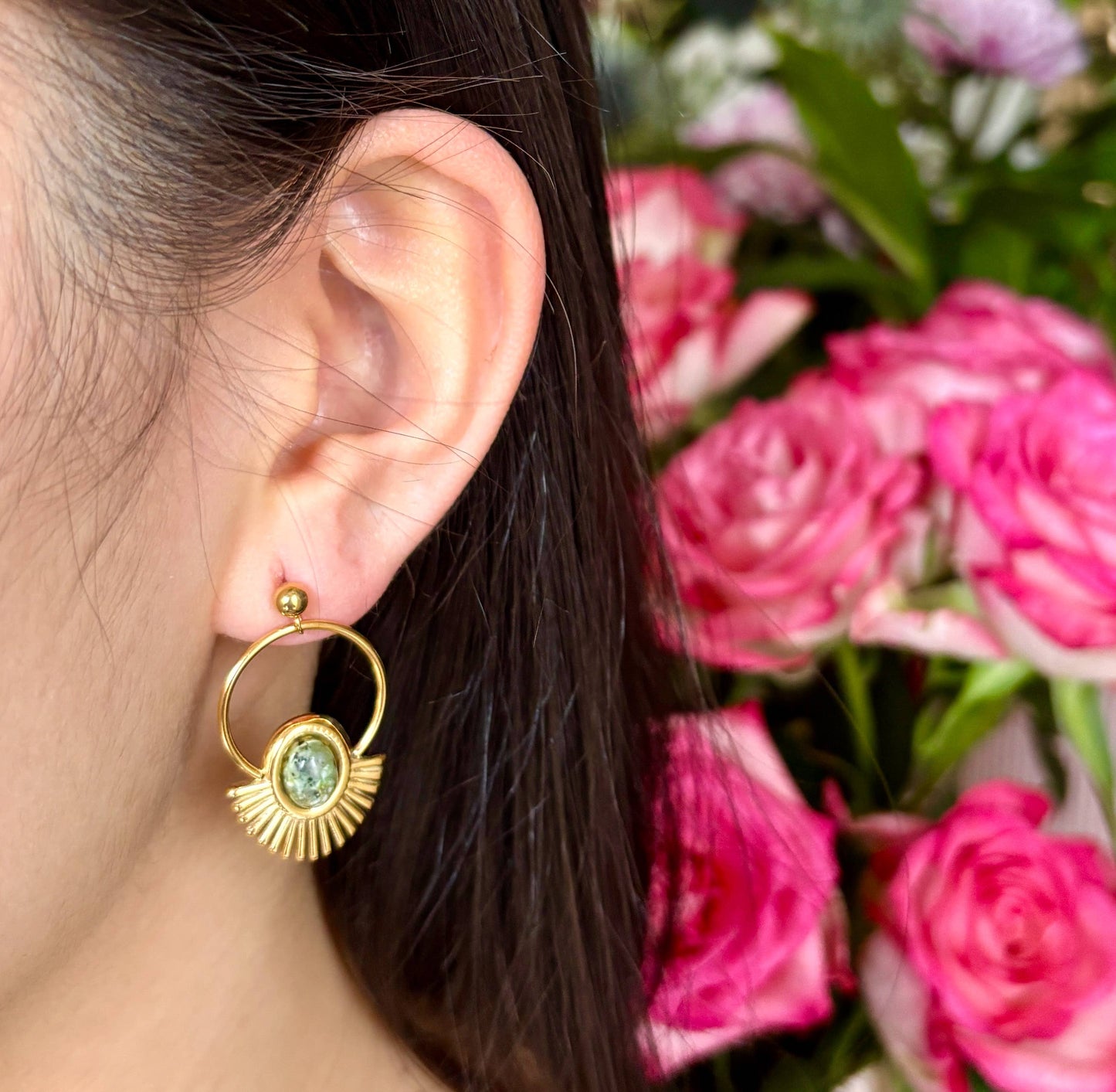 18ct Gold Plated African Turquoise Hoop Earrings 