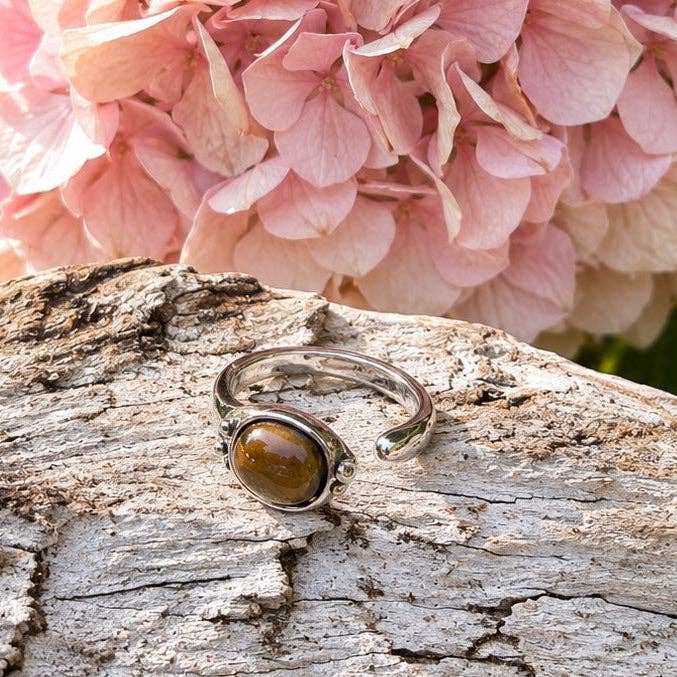 Platinum Plated Tiger's Eye Open Top Ring