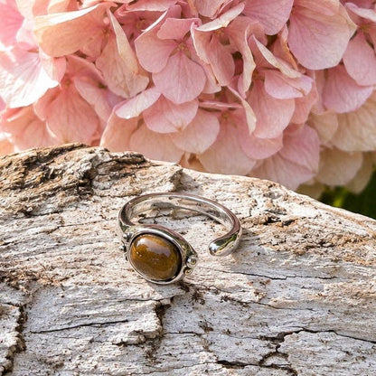 Platinum Plated Tiger's Eye Open Top Ring