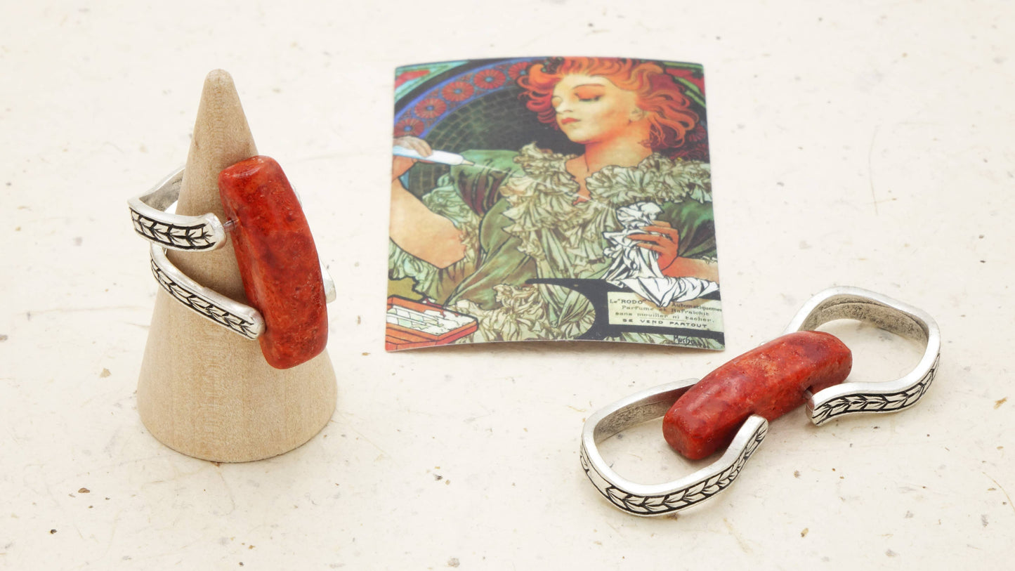 Coral Stone Ring  – (Assorted Gold & Silver Bands): Silver