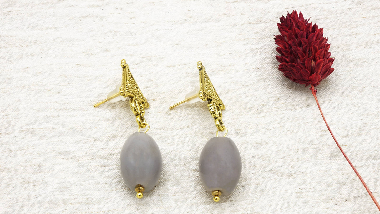 Agate Crystal Stone Earrings: Dark