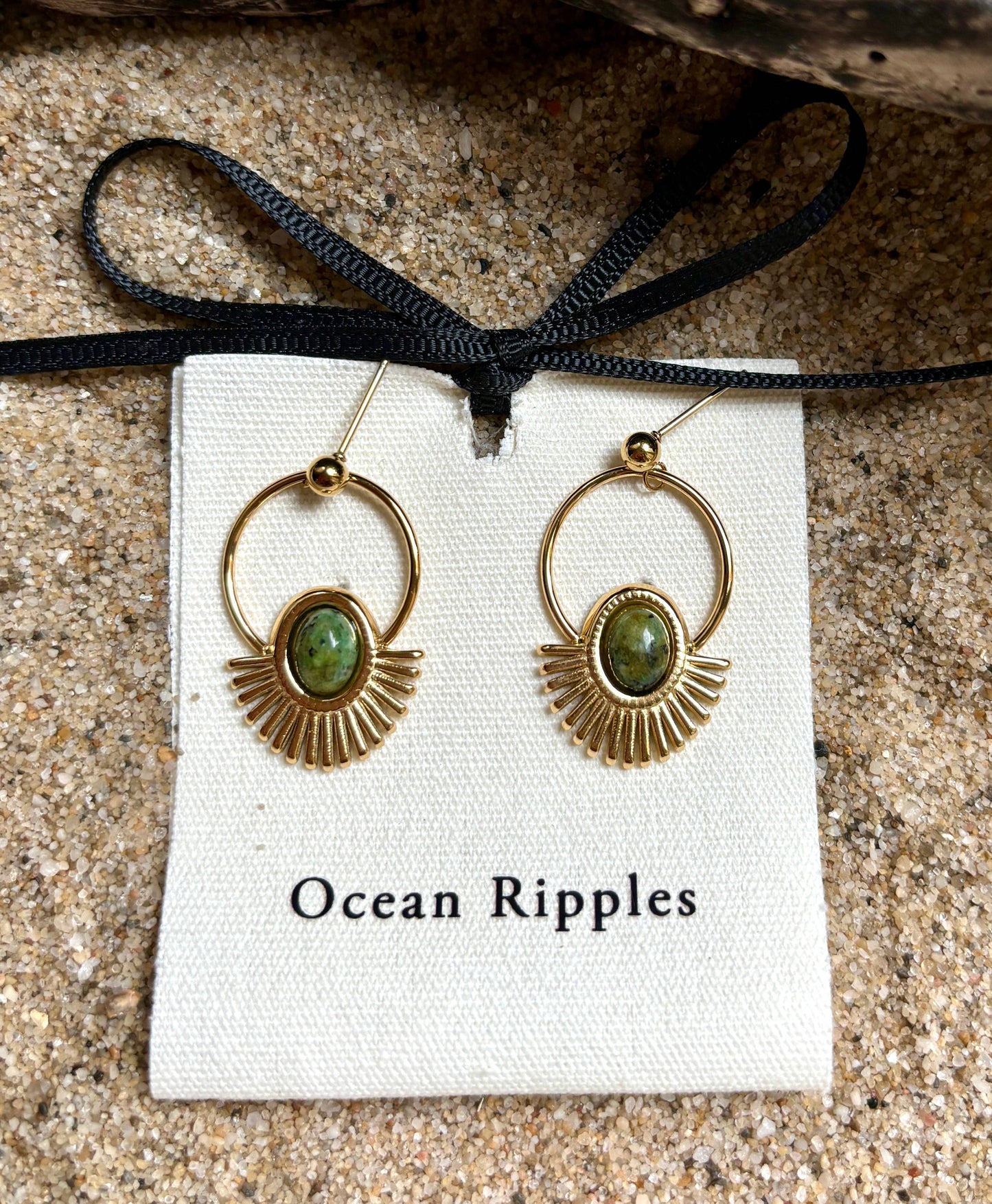 18ct Gold Plated African Turquoise Hoop Earrings 
